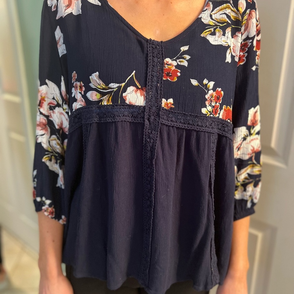 Navy blue floral top